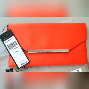 BCBG Orange & Hot Pink Satin Envelope Wallet/Clutch
